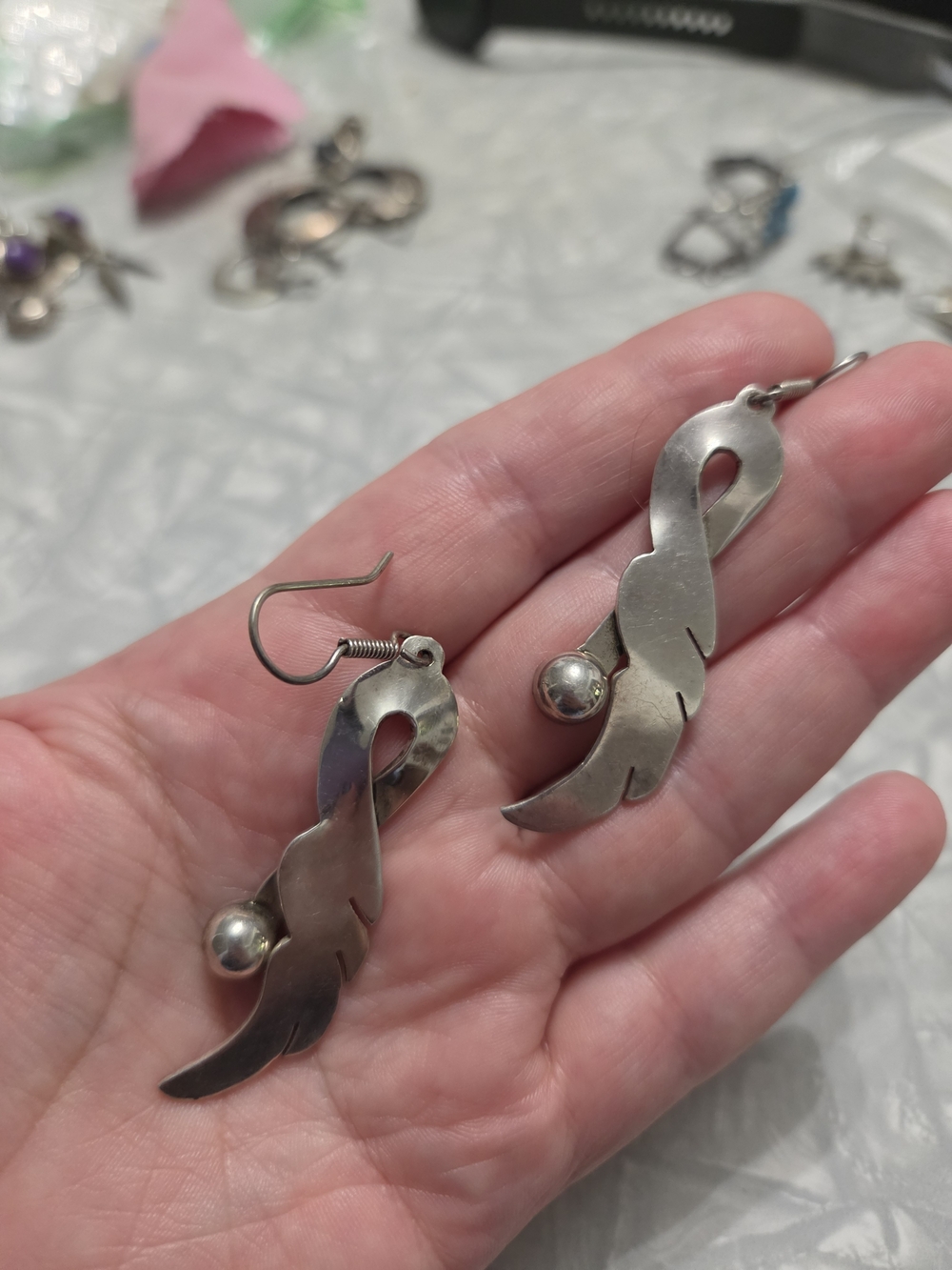 Silver Feather Dangle Earrings
